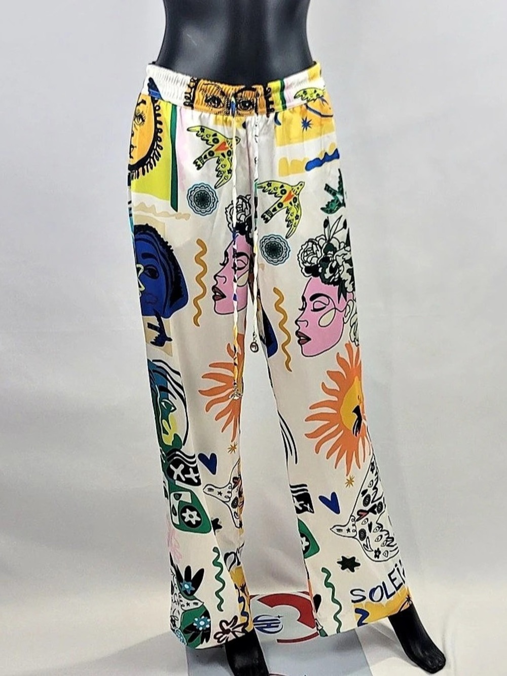 Joie Wide Leg Abstract Pants in White & Multicolor Size Small